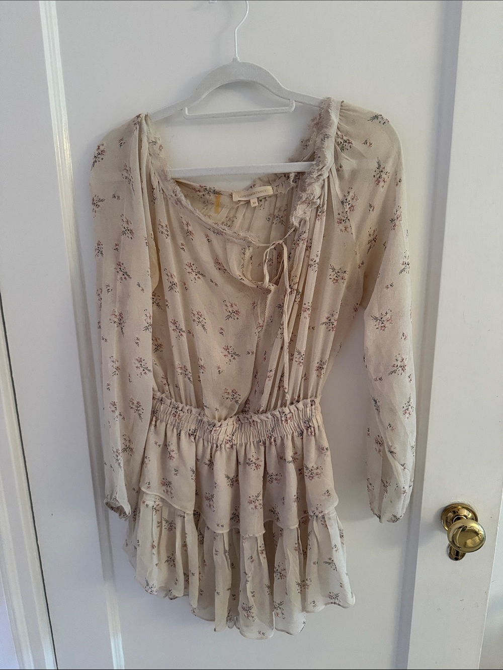 Floral Cream Long-Sleeve Ruffle Mini Dress